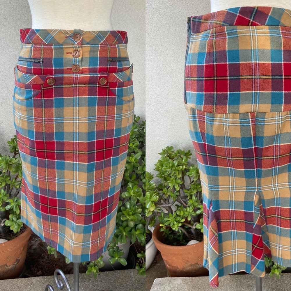 L.A.M.B. Plaid avant-garde skirt lined sz 6